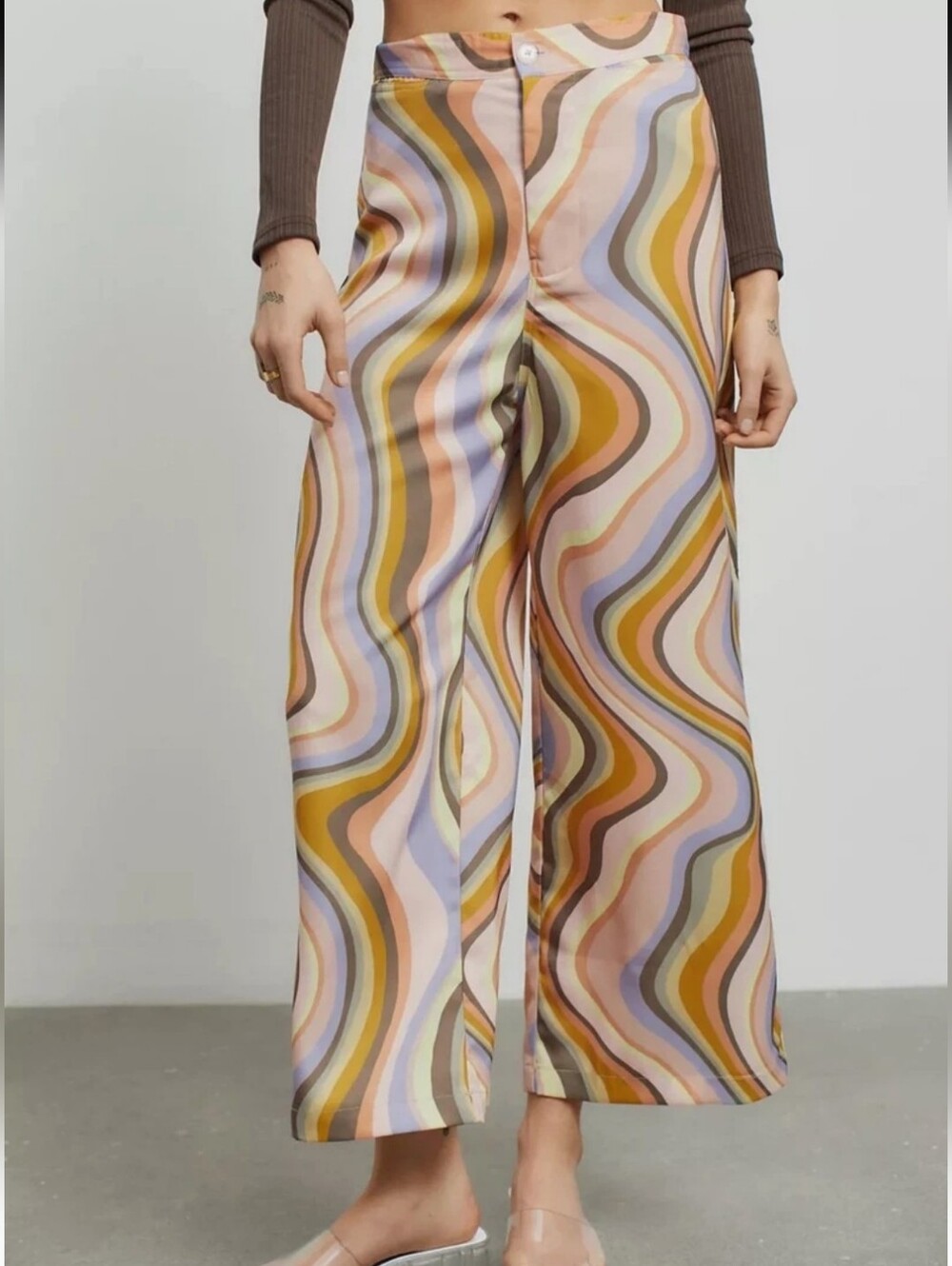 Urban Outfitters Retro Wavy Wide-Leg Pants in Mustard, Pink & Lavender